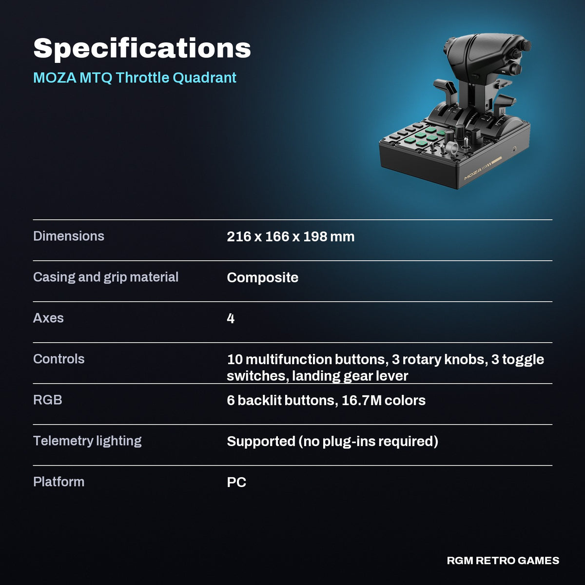 MOZA MTQ Throttle Quadrant (Throttle Panel) for PC Flight Simulation specifications