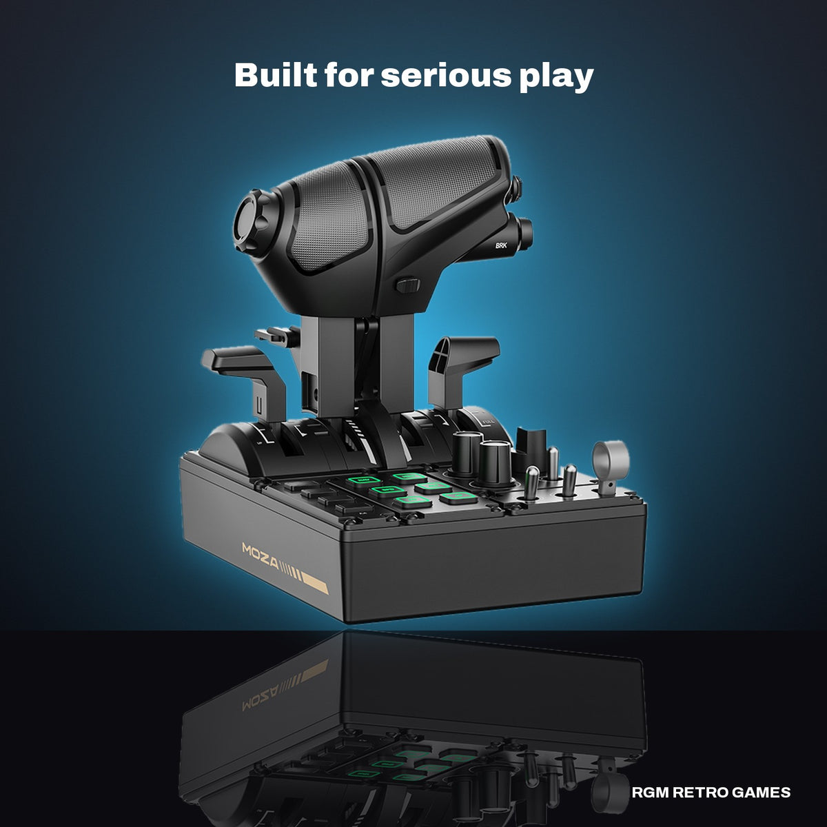 MOZA MTQ Throttle Quadrant (Throttle Panel) for PC Flight Simulation in a dark studio setting