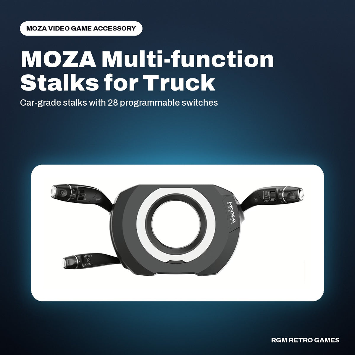 MOZA Multi-function Stalks for Truck and Car Sim in a MOZA color scene
