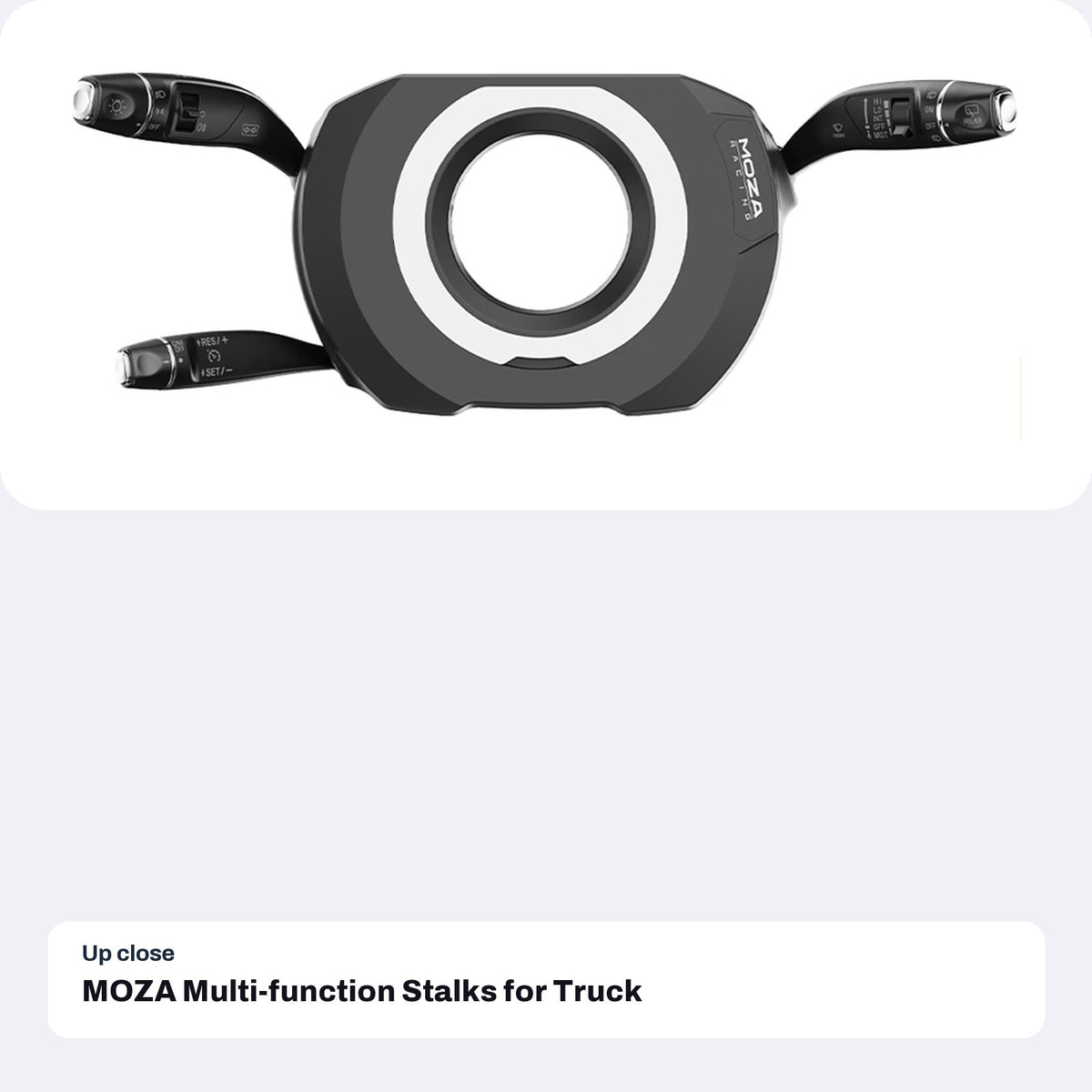 MOZA Multi-function Stalks for Truck and Car Sim, close-up detail