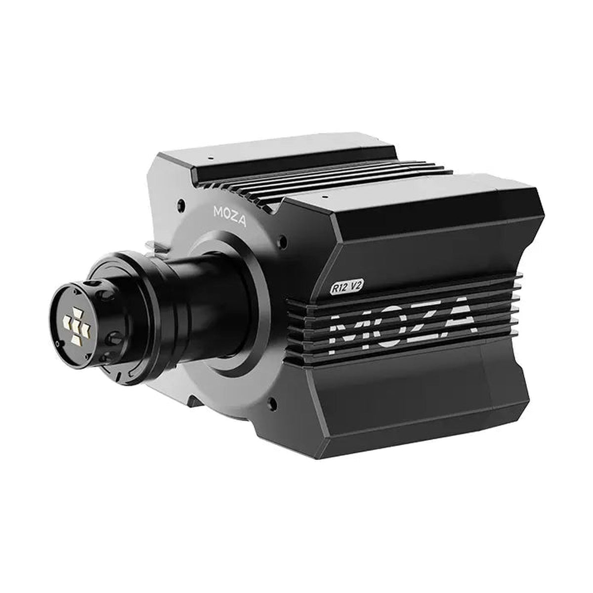 MOZA R12 V2 Direct Drive Wheel Base, front view on a white background