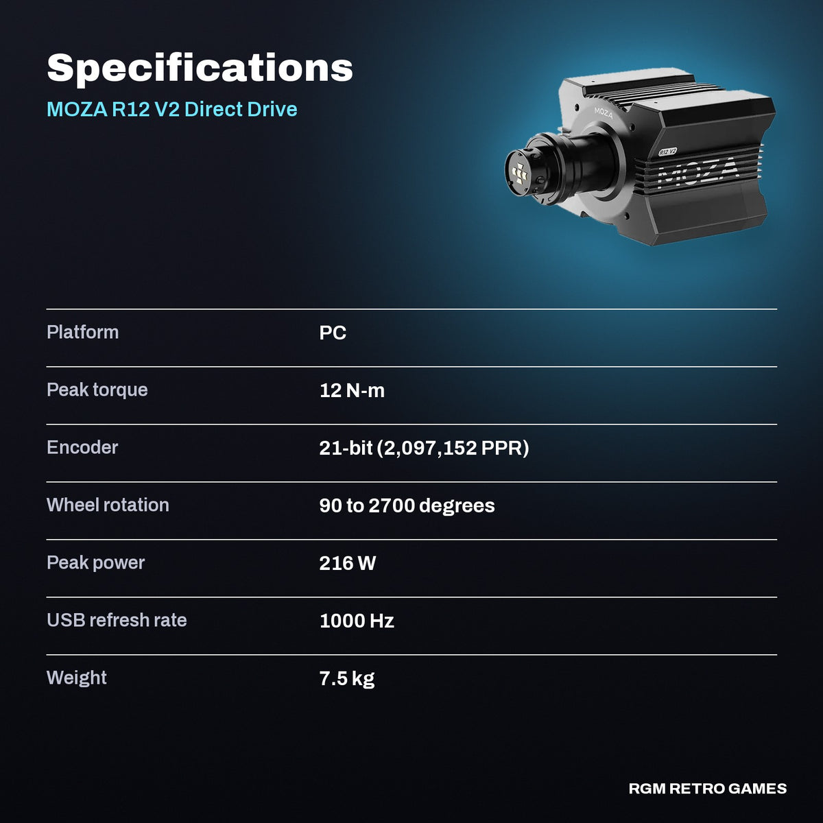 MOZA R12 V2 Direct Drive Wheel Base specifications