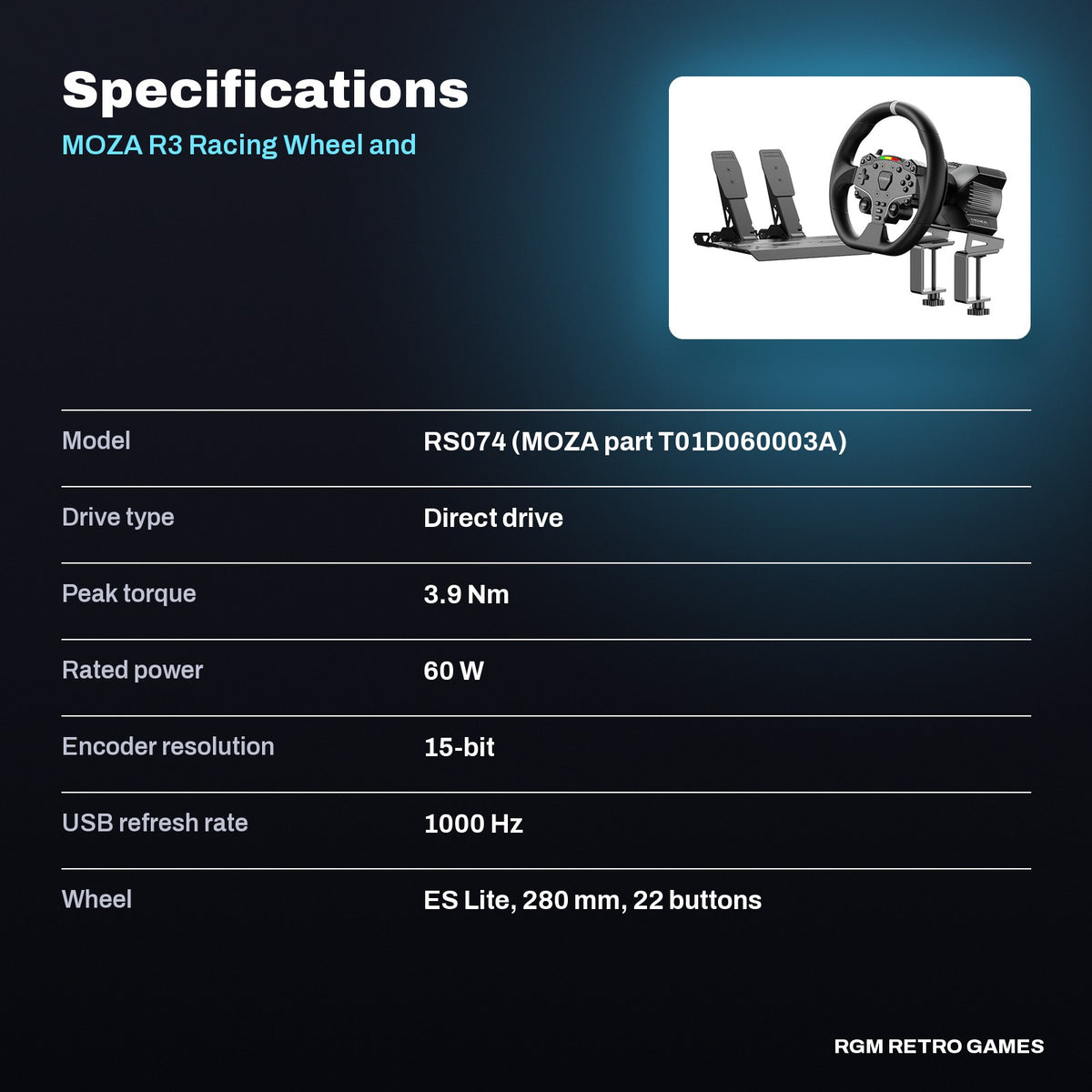 MOZA R3 Racing Wheel and Pedals for PC specifications