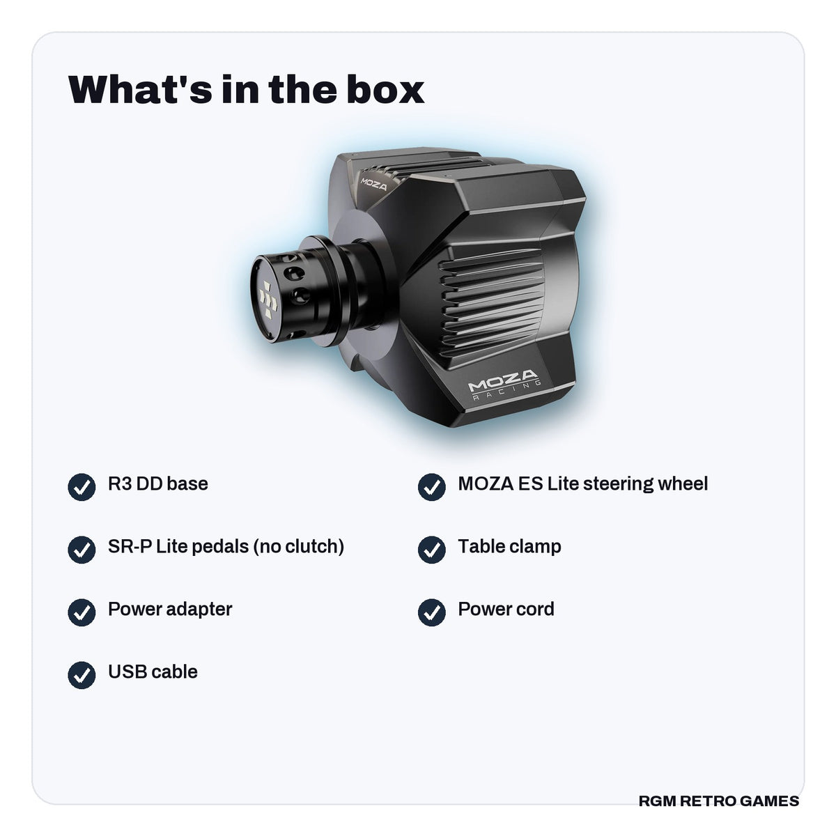 What's in the box with the MOZA R3 Racing Wheel and Pedals for PC