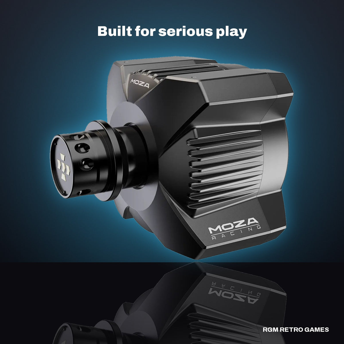 MOZA R3 Racing Wheel and Pedals for PC in a dark studio setting