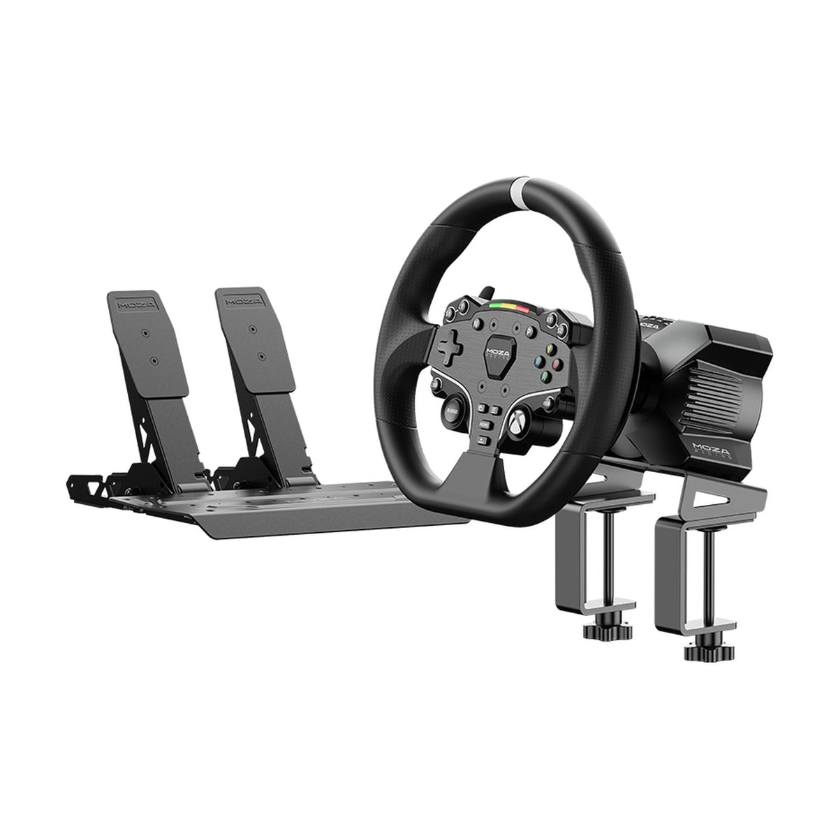 MOZA R3 Racing Wheel and Pedals for Xbox & PC, front view on a white background
