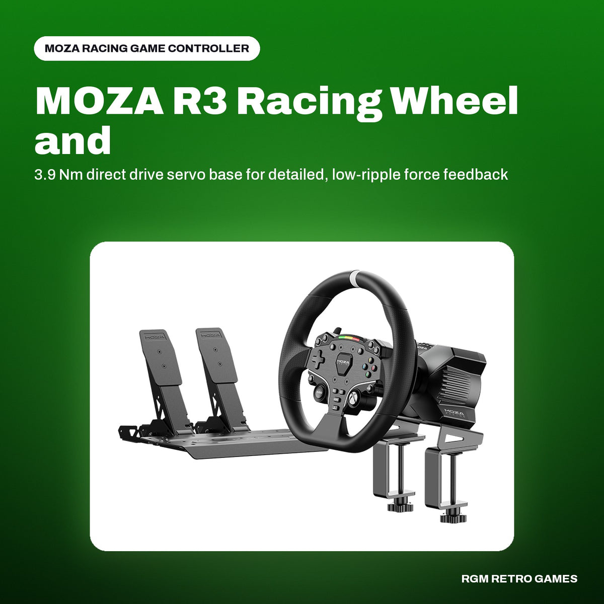 MOZA R3 Racing Wheel and Pedals for Xbox & PC in a MOZA Racing color scene