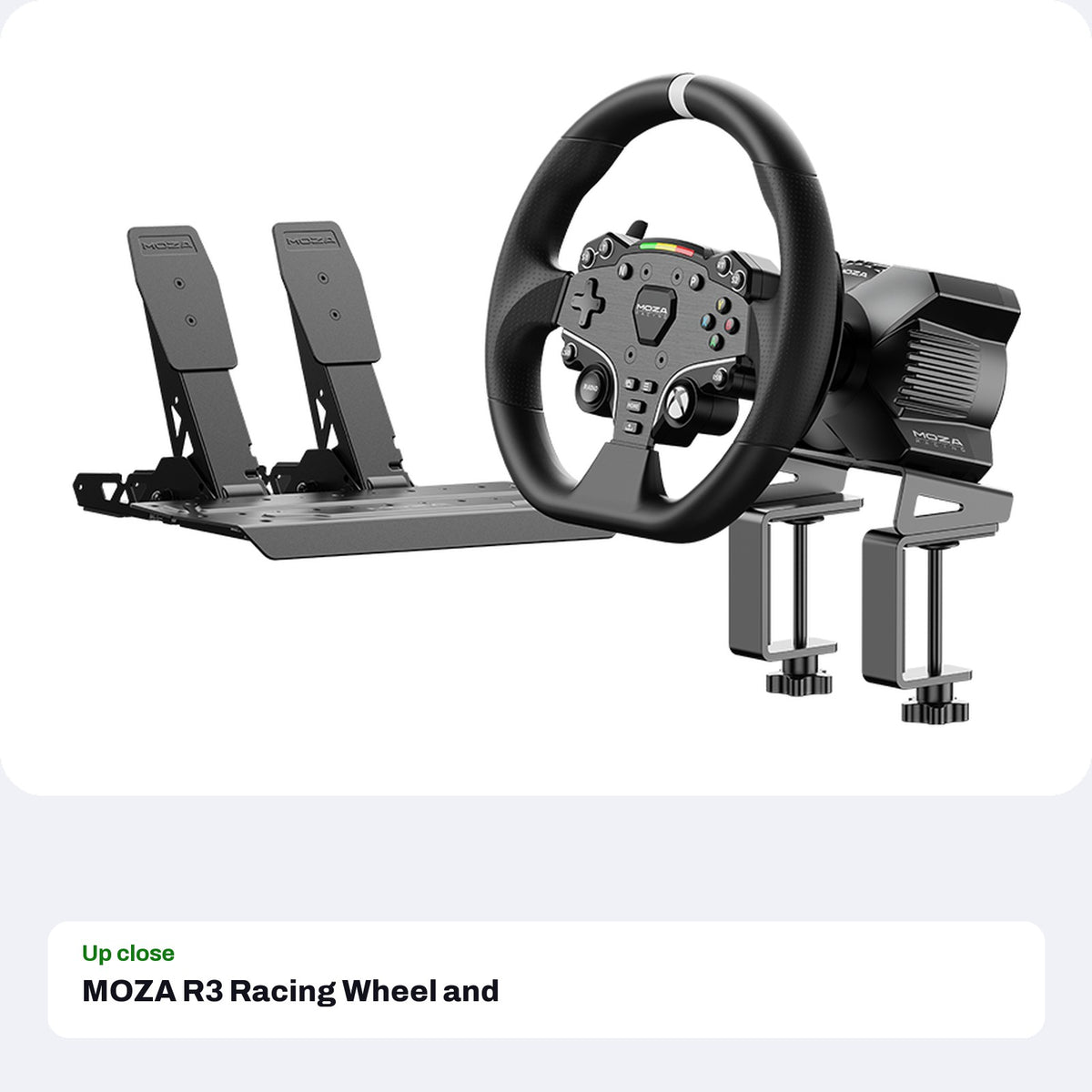 MOZA R3 Racing Wheel and Pedals for Xbox & PC, close-up detail