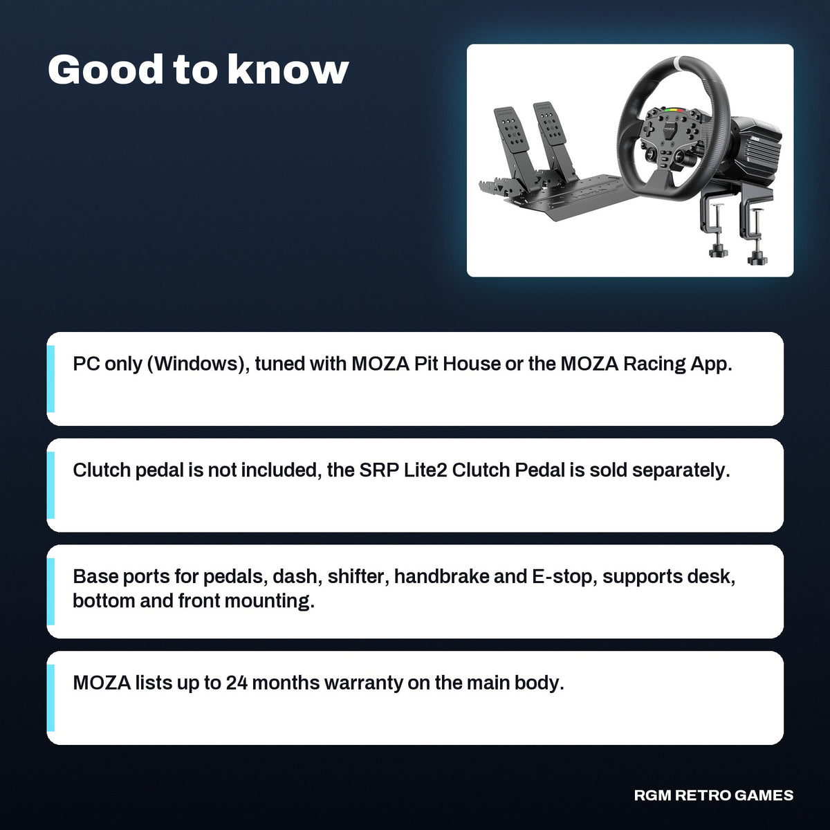 MOZA R5 Pro Racing Simulator Bundle (6 Nm R5 Pro Base, ES Lite Wheel, SRP Lite2 Pedals), good to know before you buy