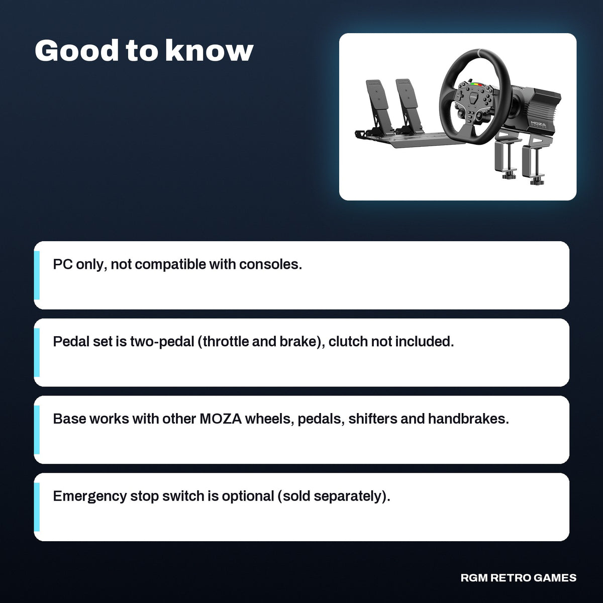 MOZA R5 Sim Racing Bundle (R5 Direct Drive Base, ES Wheel, SR-P Lite Pedals), good to know before you buy