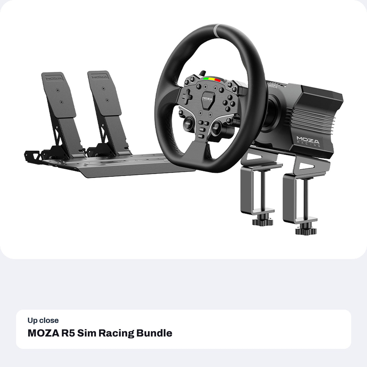 MOZA R5 Sim Racing Bundle (R5 Direct Drive Base, ES Wheel, SR-P Lite Pedals), close-up detail