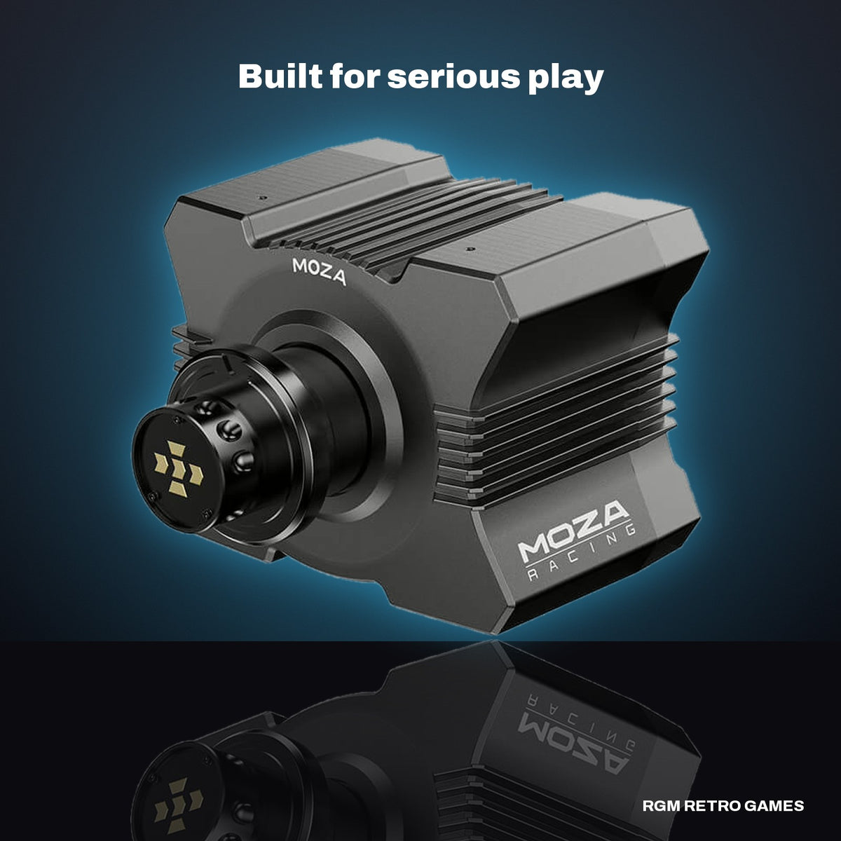 MOZA R5 Sim Racing Bundle (R5 Direct Drive Base, ES Wheel, SR-P Lite Pedals) in a dark studio setting