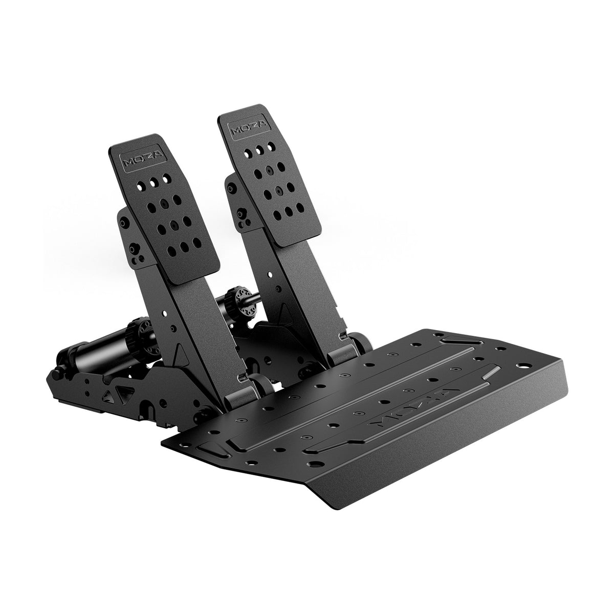 MOZA SRP2 Pedals (Throttle + Brake), front view on a white background