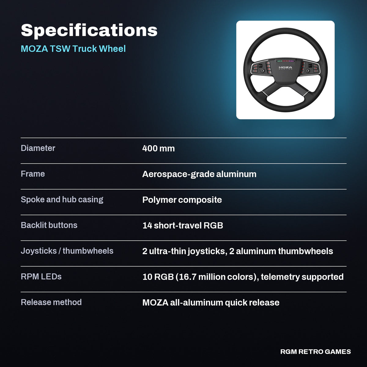 MOZA TSW Truck Wheel (400 mm Truck Sim Steering Wheel) specifications
