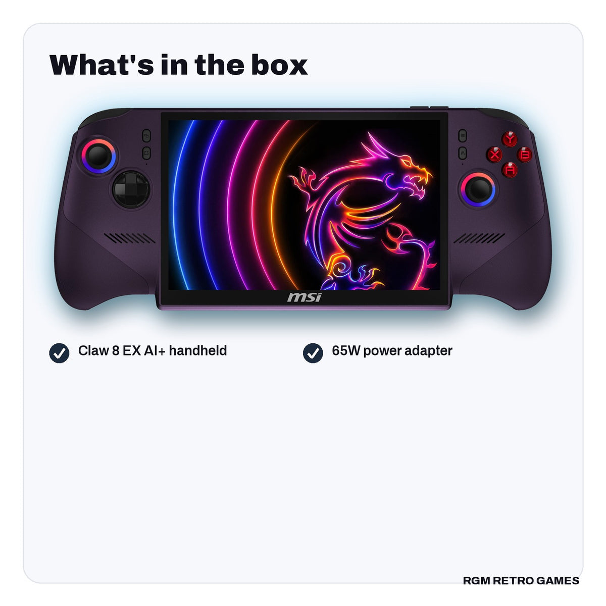 What's in the box with the MSI Claw 8 EX AI+ CG3EM-024US 8" Gaming Handheld (Intel Arc G3 Extreme, 32GB/1TB, Void Purple)