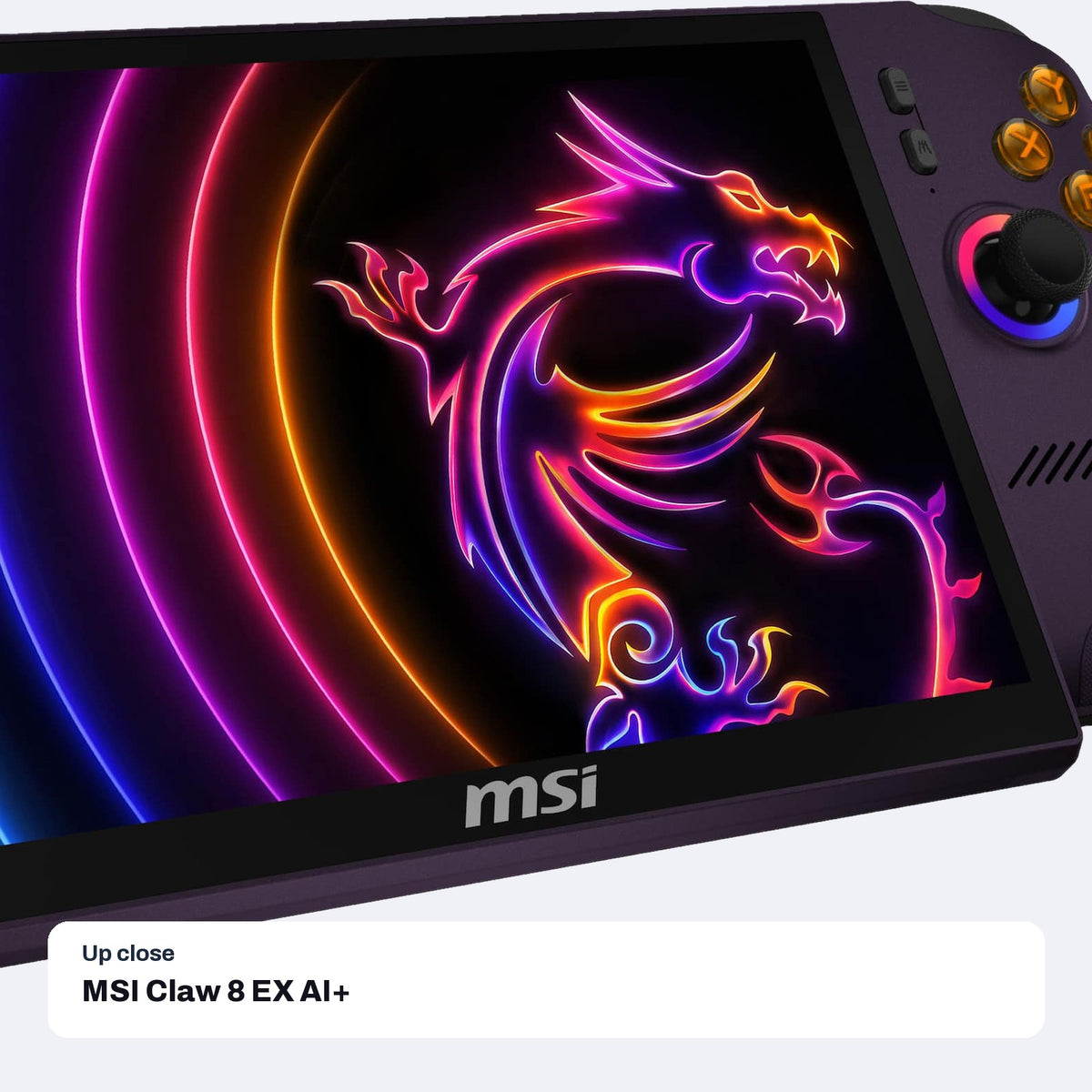 MSI Claw 8 EX AI+ CG3EM-024US 8" Gaming Handheld (Intel Arc G3 Extreme, 32GB/1TB, Void Purple), close-up detail