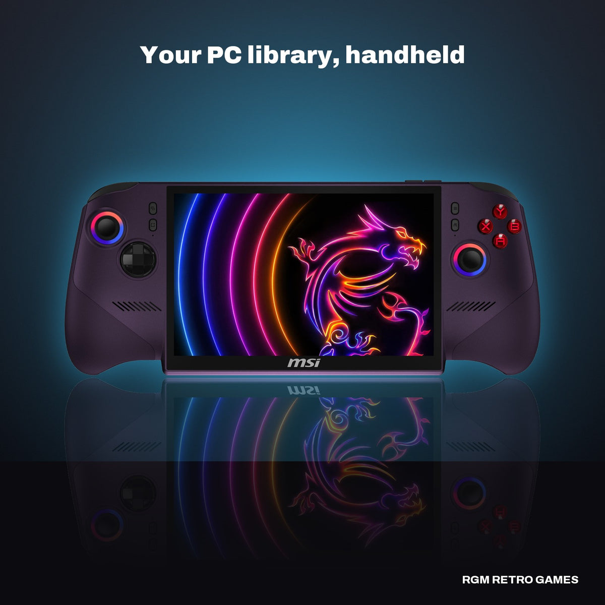 MSI Claw 8 EX AI+ CG3EM-024US 8" Gaming Handheld (Intel Arc G3 Extreme, 32GB/1TB, Void Purple) in a dark studio setting