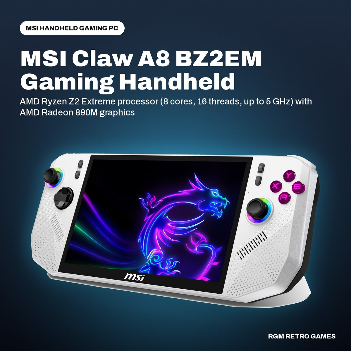 MSI Claw A8 BZ2EM Gaming Handheld (AMD Ryzen Z2 Extreme, 24GB, 1TB) in a MSI color scene