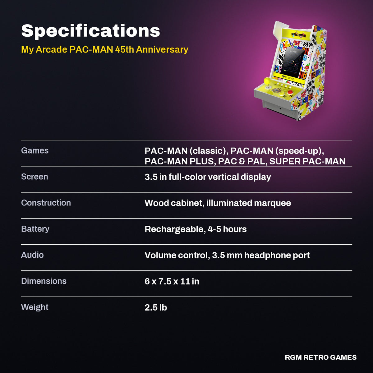 My Arcade PAC-MAN 45th Anniversary Mighty Player specifications