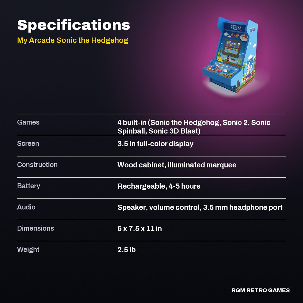 My Arcade Sonic the Hedgehog Mighty Player specifications