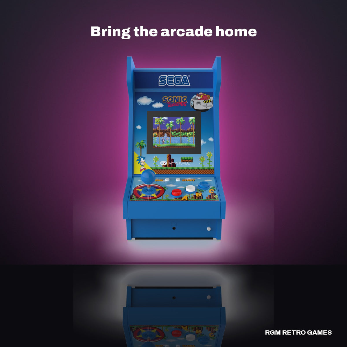 My Arcade Sonic the Hedgehog Mighty Player in a dark studio setting
