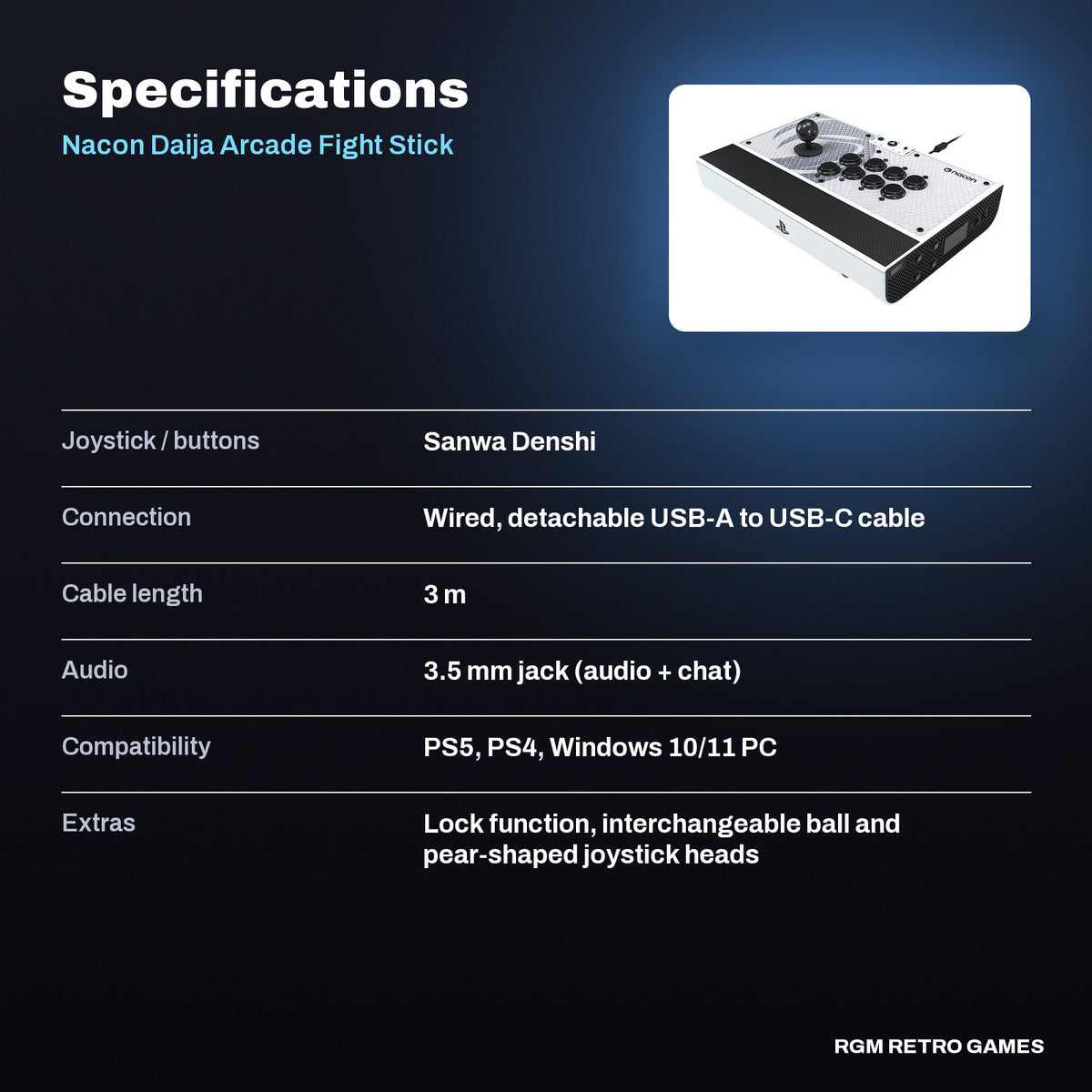 Nacon Daija Arcade Fight Stick for PS5, PS4 and PC specifications