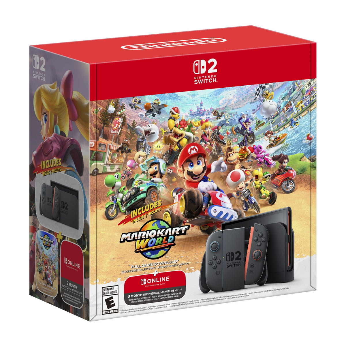 Nintendo Switch 2 + Mario Kart World Bundle (with 3-Month Nintendo Switch Online), front view on a white background