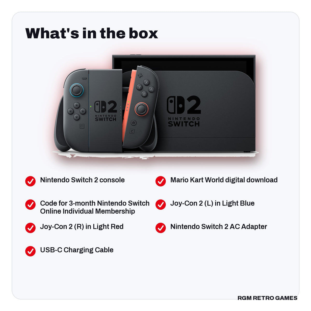 What's in the box with the Nintendo Switch 2 + Mario Kart World Bundle (with 3-Month Nintendo Switch Online)