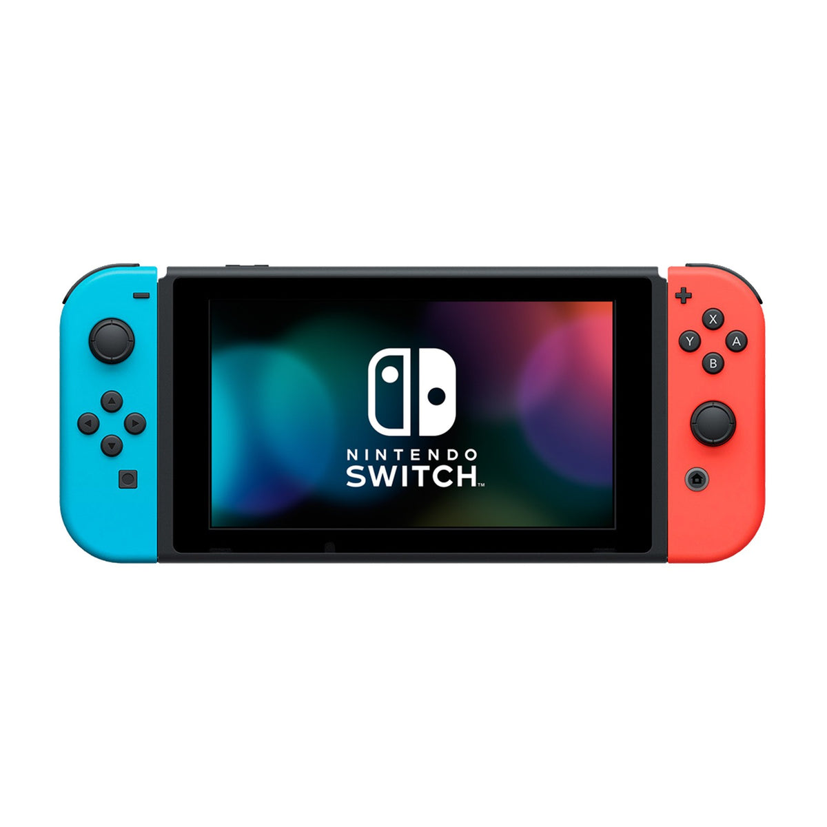 Nintendo Switch - Mario Kart 8 Deluxe Bundle (Neon Blue/Neon Red Joy-Con, full game download + 12-month Nintendo Switch Online), front view on a white background