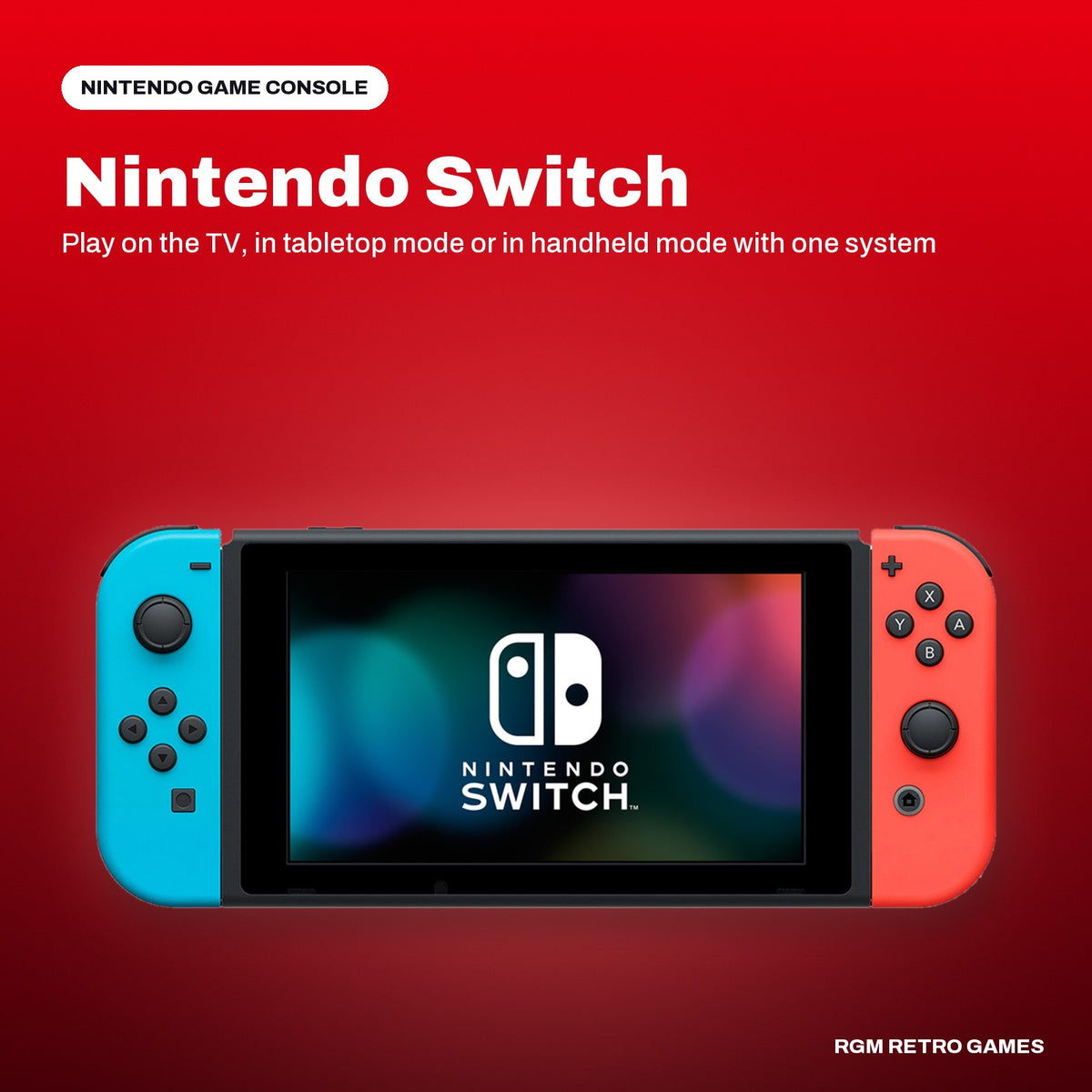 Nintendo Switch - Mario Kart 8 Deluxe Bundle (Neon Blue/Neon Red Joy-Con, full game download + 12-month Nintendo Switch Online) in a Nintendo color scene