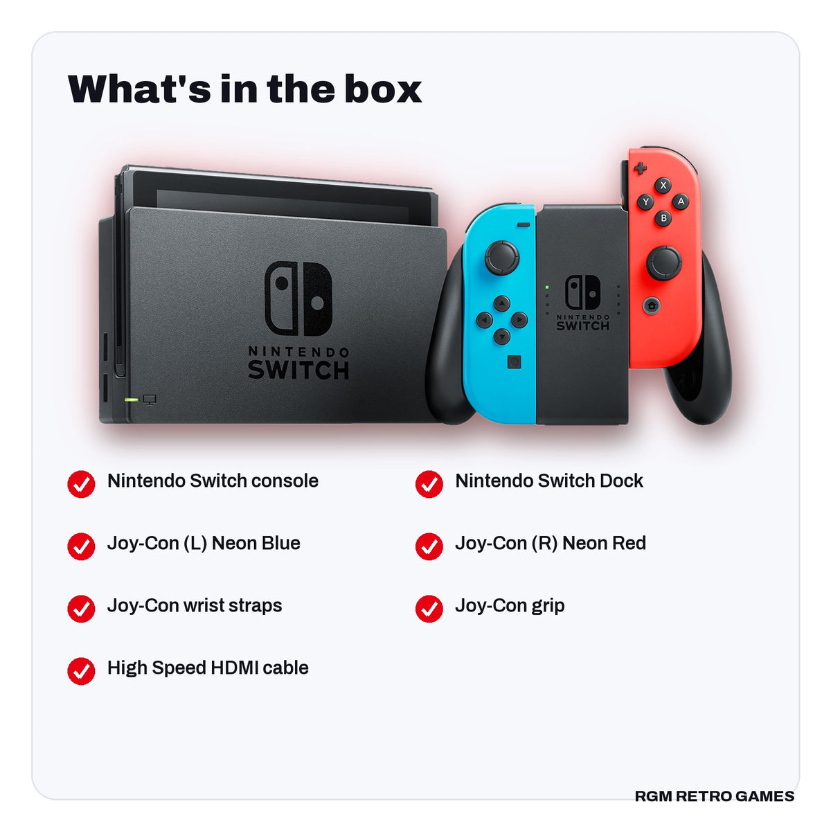 What's in the box with the Nintendo Switch - Mario Kart 8 Deluxe Bundle (Neon Blue/Neon Red Joy-Con, full game download + 12-month Nintendo Switch Online)