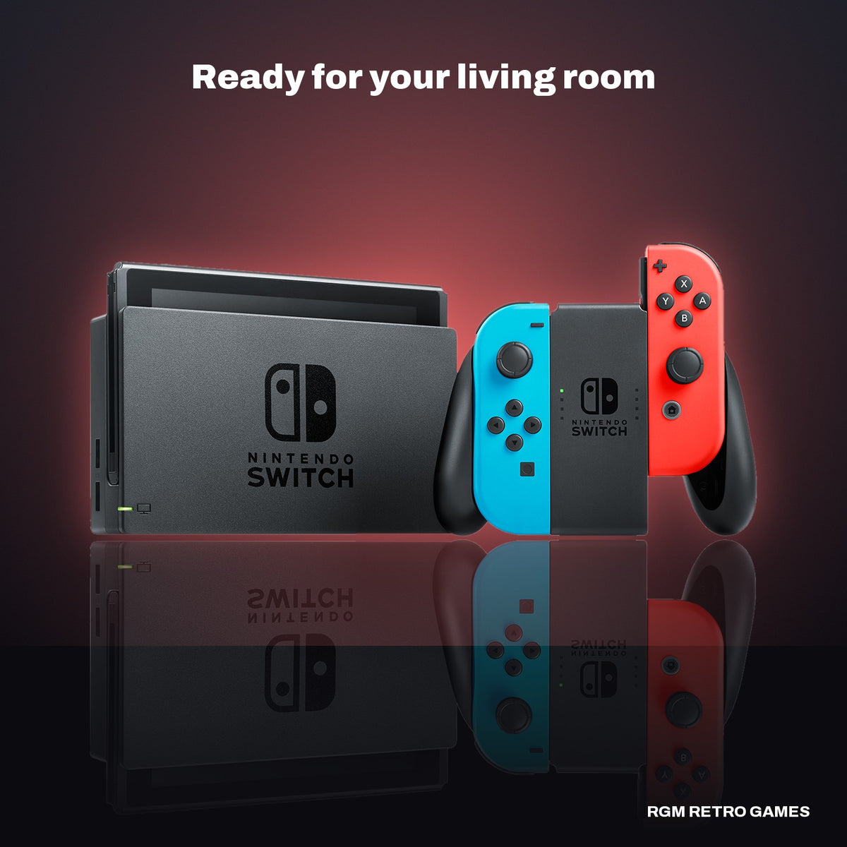 Nintendo Switch - Mario Kart 8 Deluxe Bundle (Neon Blue/Neon Red Joy-Con, full game download + 12-month Nintendo Switch Online) in a dark studio setting