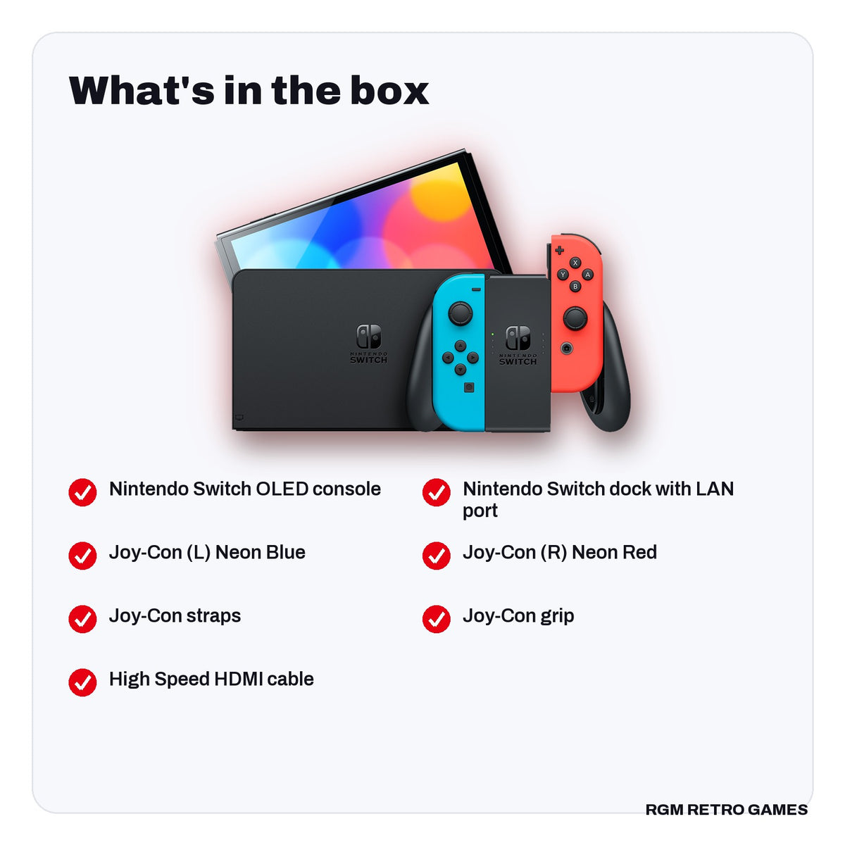 What's in the box with the Nintendo Switch - OLED Model with Neon Red & Neon Blue Joy-Con