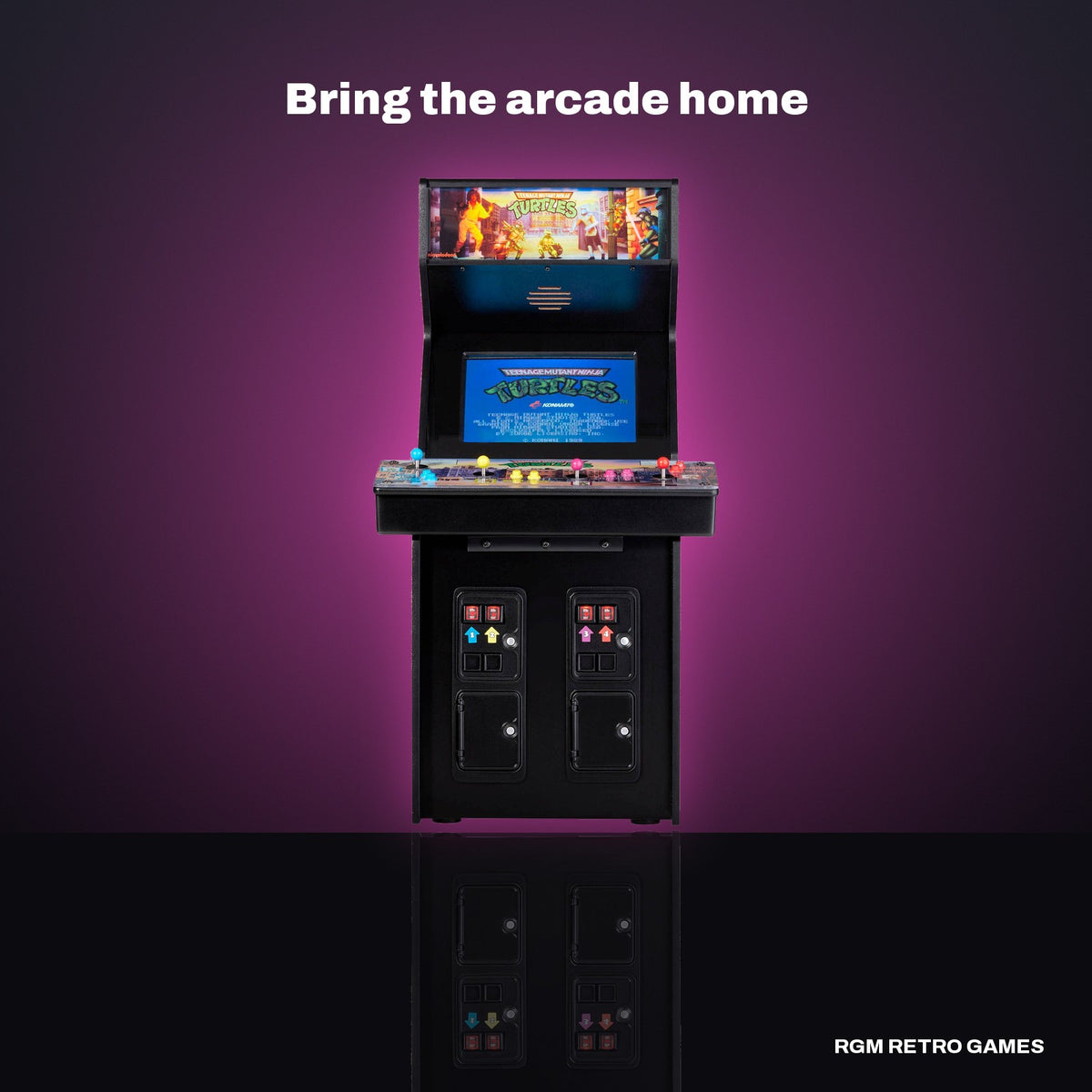 Numskull Quarter Arcades Teenage Mutant Ninja Turtles (1989) 1/4 Scale Arcade Cabinet in a dark studio setting