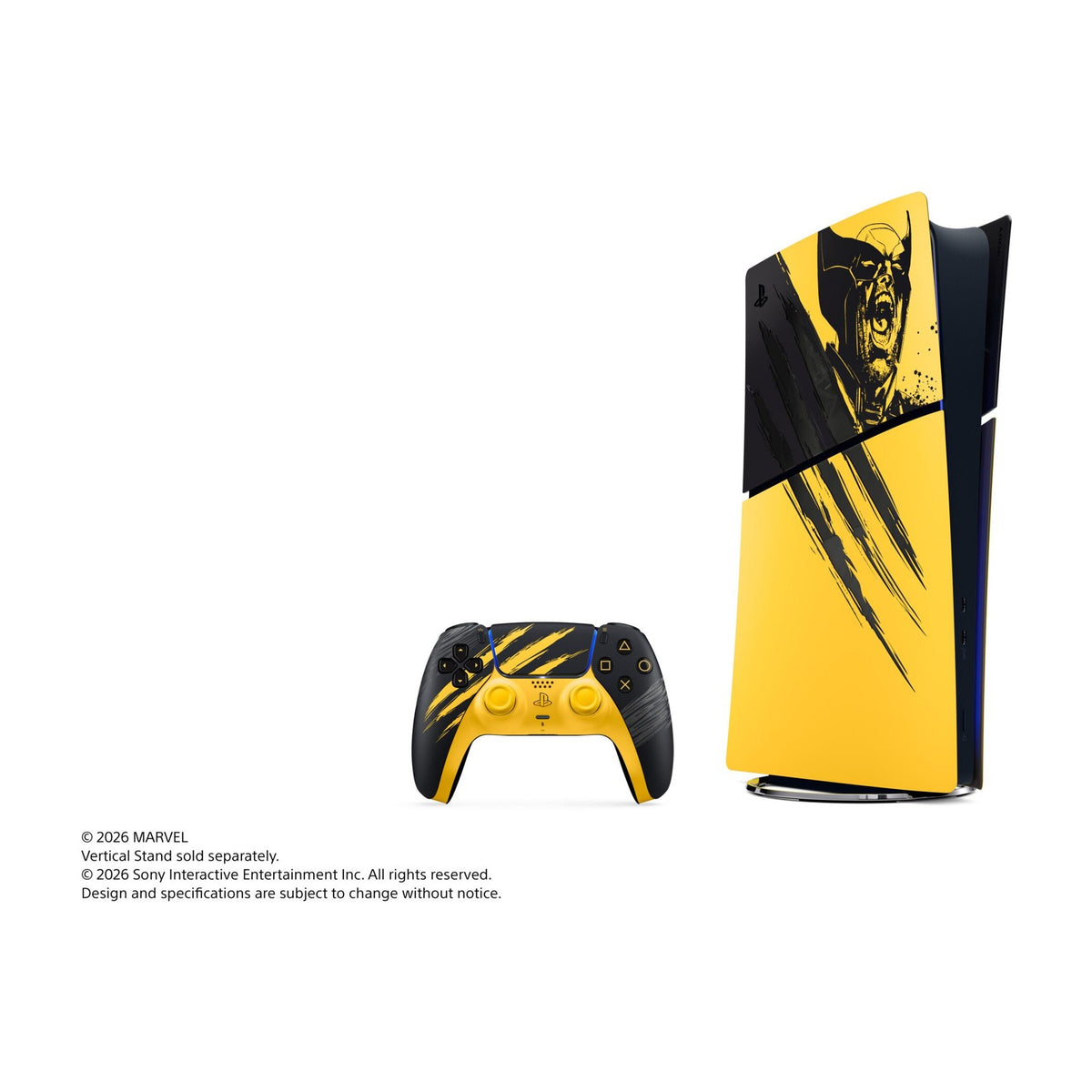 PlayStation 5 Digital Edition 825GB - Marvel's Wolverine Battle Yellow Limited Edition Bundle, front view on a white background