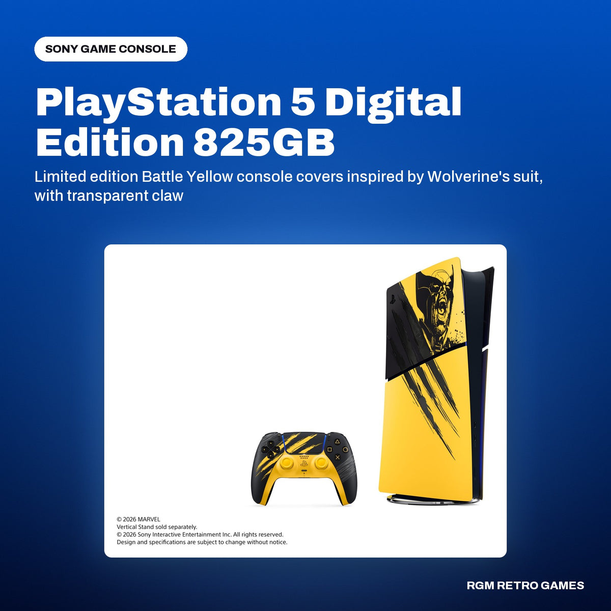 PlayStation 5 Digital Edition 825GB - Marvel's Wolverine Battle Yellow Limited Edition Bundle in a Sony color scene