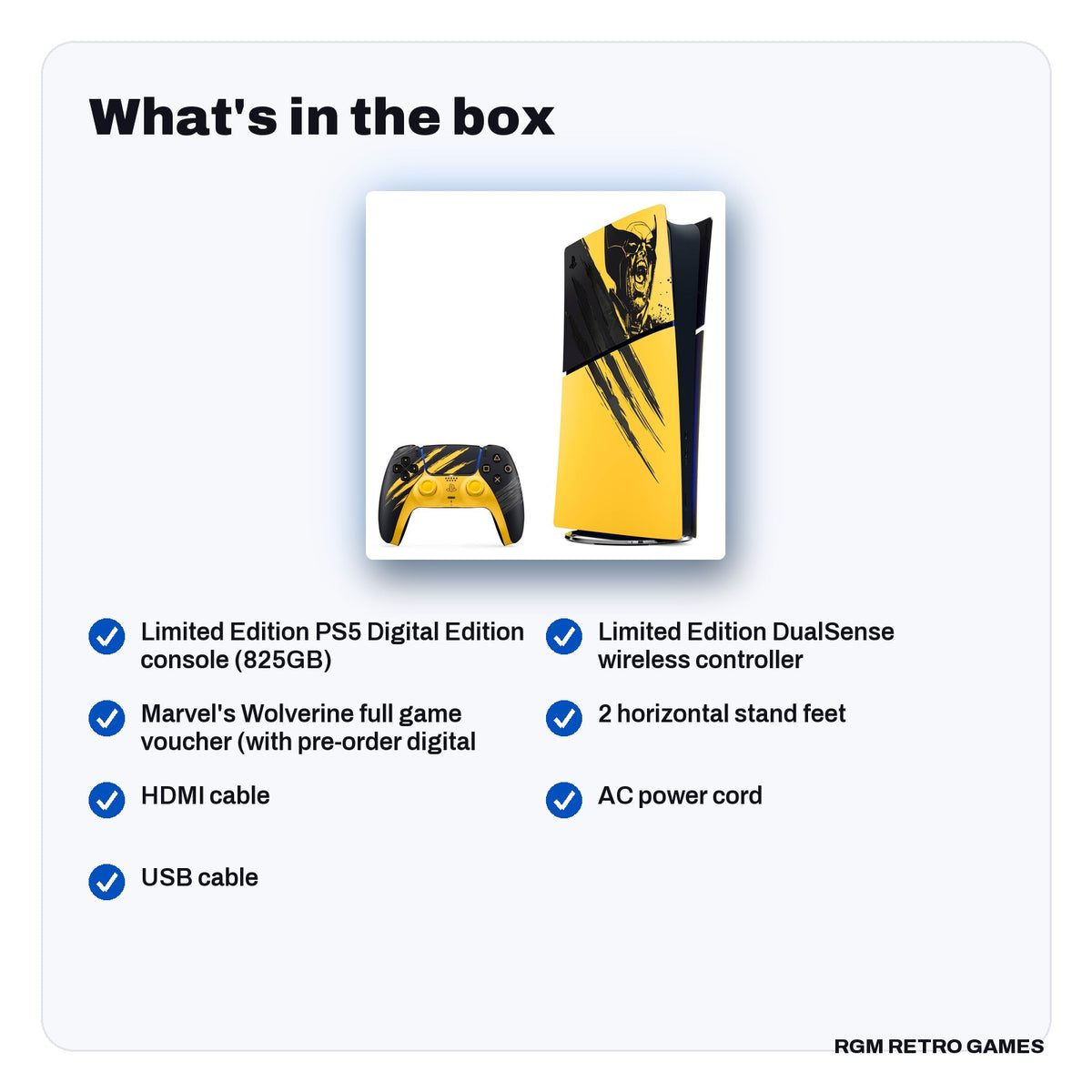 What's in the box with the PlayStation 5 Digital Edition 825GB - Marvel's Wolverine Battle Yellow Limited Edition Bundle