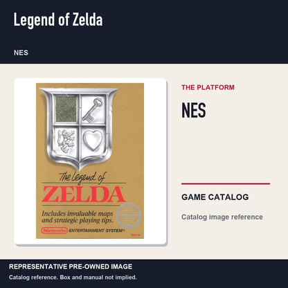 Representative pre-owned Legend of Zelda (NES), platform product layout.