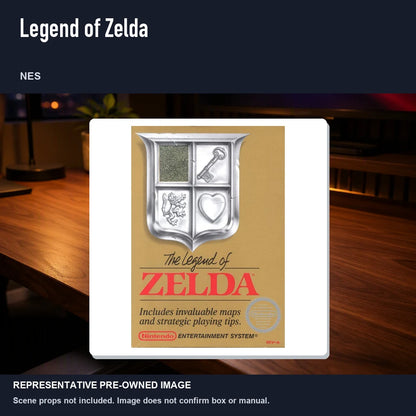 Representative pre-owned Legend of Zelda (NES), product image in a styled desk scene.