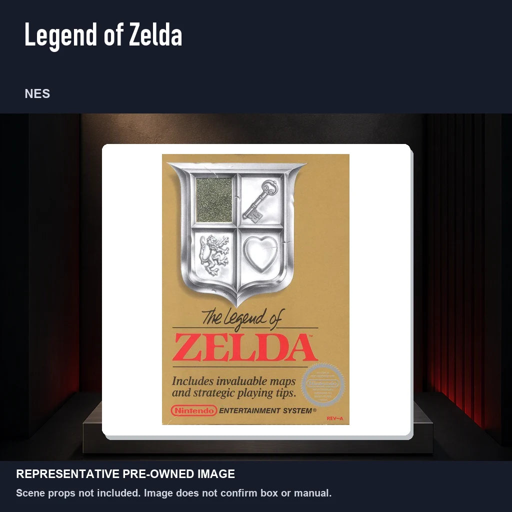 Representative pre-owned Legend of Zelda (NES), product image on a display panel.