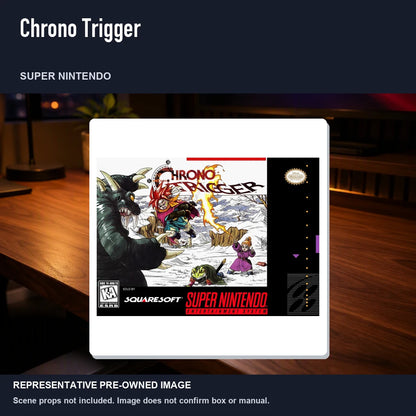 Representative pre-owned Chrono Trigger (Super Nintendo), product image in a styled desk scene.