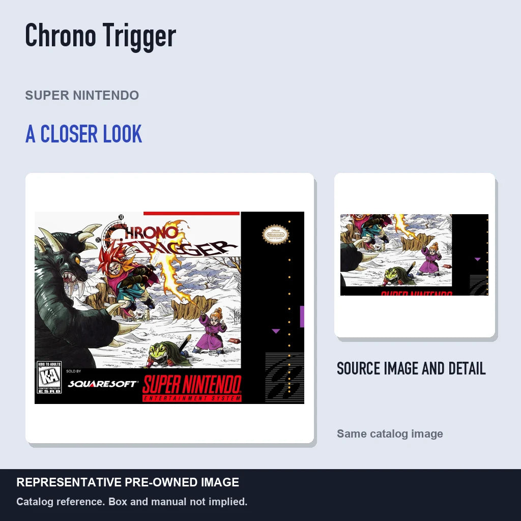 Representative pre-owned Chrono Trigger (Super Nintendo), full image with detail inset.