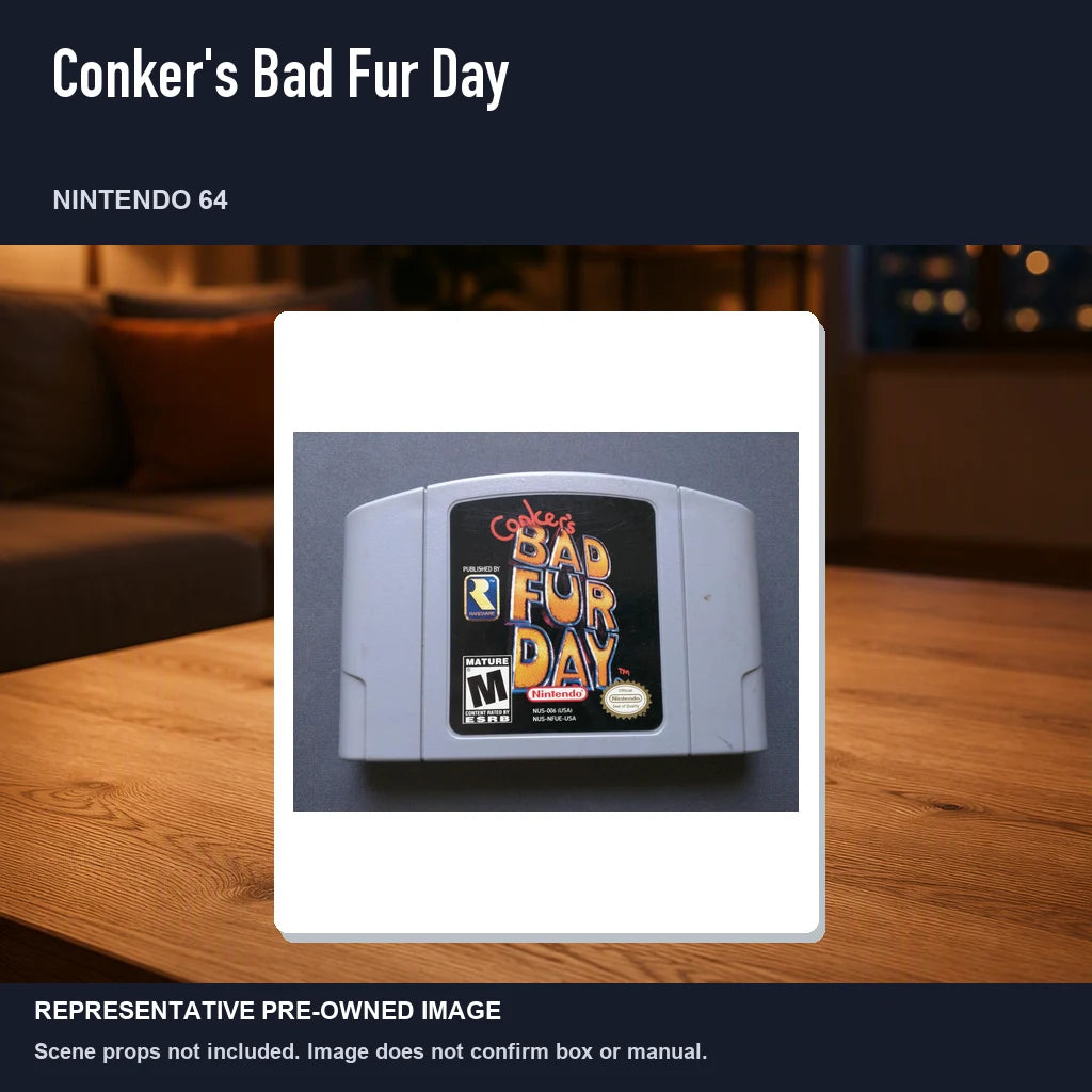 Representative pre-owned Conker's Bad Fur Day (Nintendo 64), product image in a styled room scene.