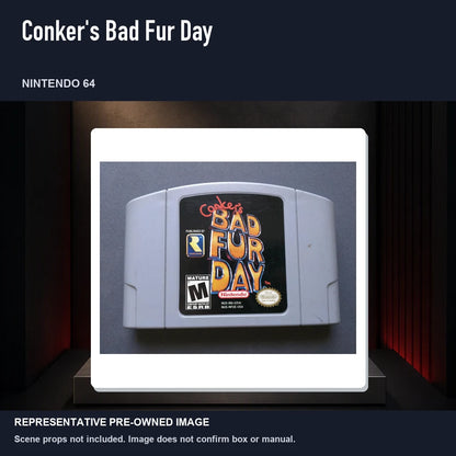 Representative pre-owned Conker's Bad Fur Day (Nintendo 64), product image on a display panel.