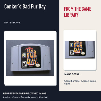 Representative pre-owned Conker's Bad Fur Day (Nintendo 64), editorial image and detail.