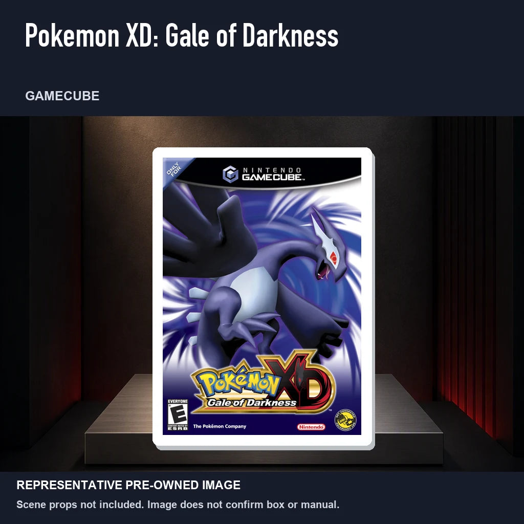 Representative pre-owned Pokemon XD: Gale of Darkness (GameCube), product image on a display panel.
