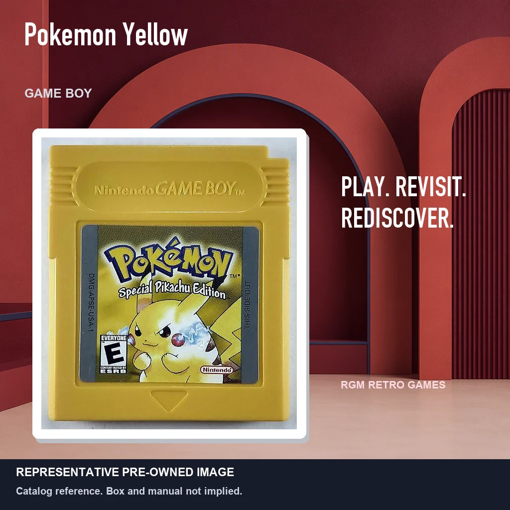 Representative pre-owned Pokemon Yellow (Game Boy), red retro product layout.