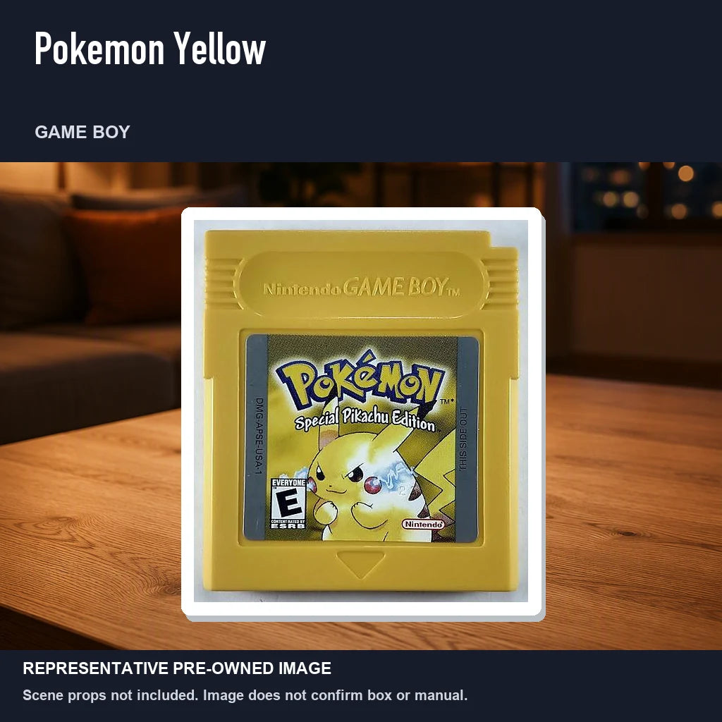 Representative pre-owned Pokemon Yellow (Game Boy), product image in a styled room scene.