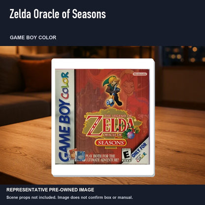 Representative pre-owned Zelda Oracle of Seasons (Game Boy Color), product image in a styled room scene.