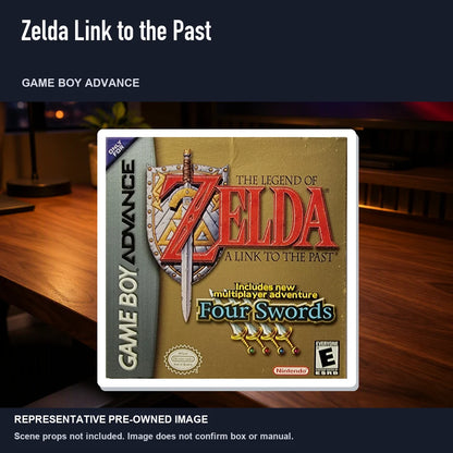 Representative pre-owned Zelda Link to the Past (Game Boy Advance), product image in a styled desk scene.